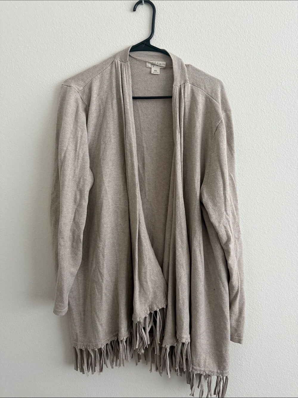 Style & Co. Taupe Open-Front Fringe Women's Cardigan